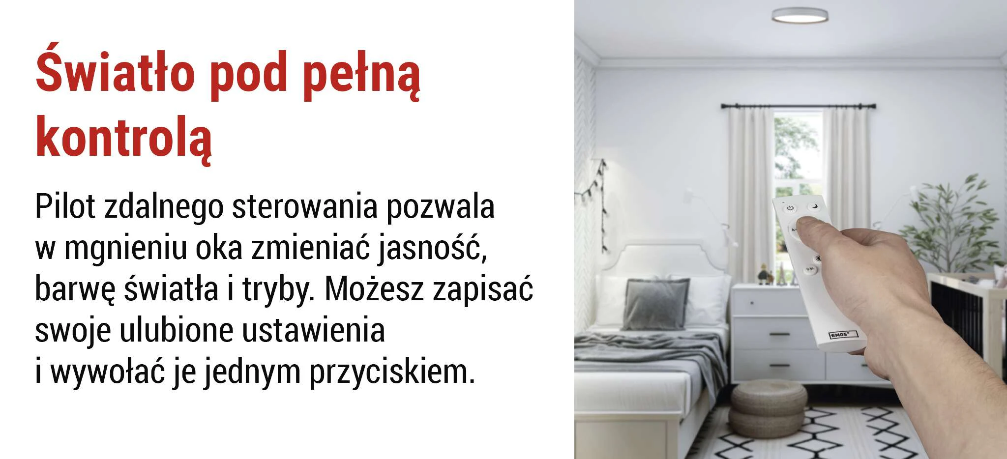 Regulacja CCT i ściemnianie za pomocą pilota Oprawa LED EMOS ILVI 30W CCT