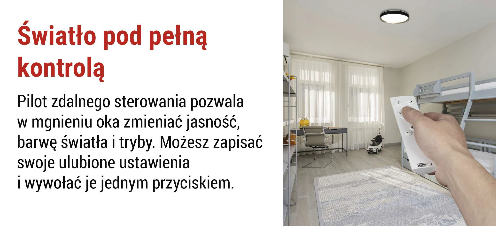 Regulacja barwy światła CCT i ściemnianie pilotem czarna szampan