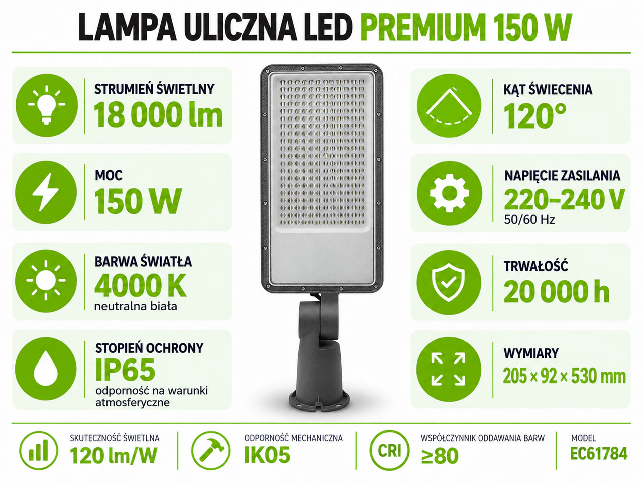 Specyfikacja lampy ulicznej EcoLight 150 W