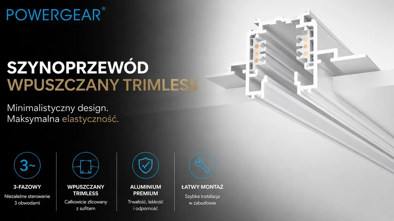 Szynoprzewód wpuszczany Trimless 3-fazowy PRO-TR420-W 2 m biały