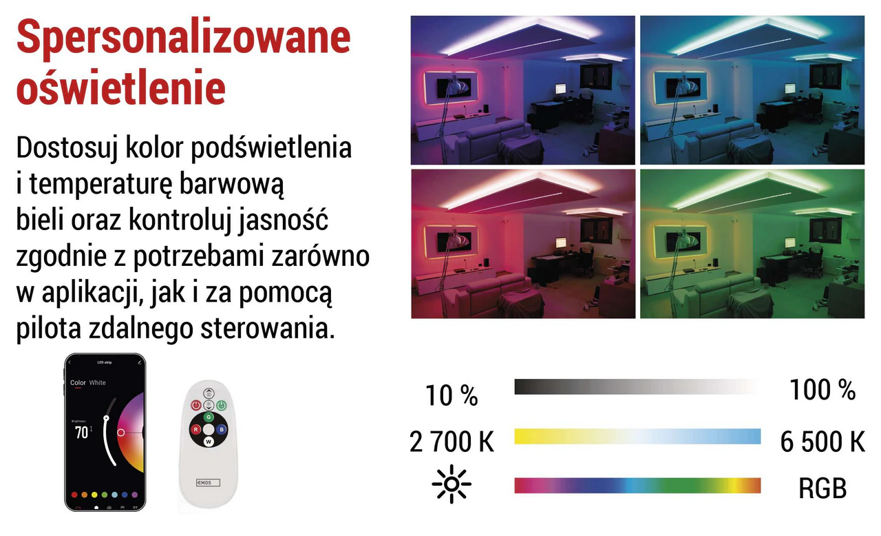 Taśma LED RGB CCT – regulacja kolorów i białego światła ZPW218R