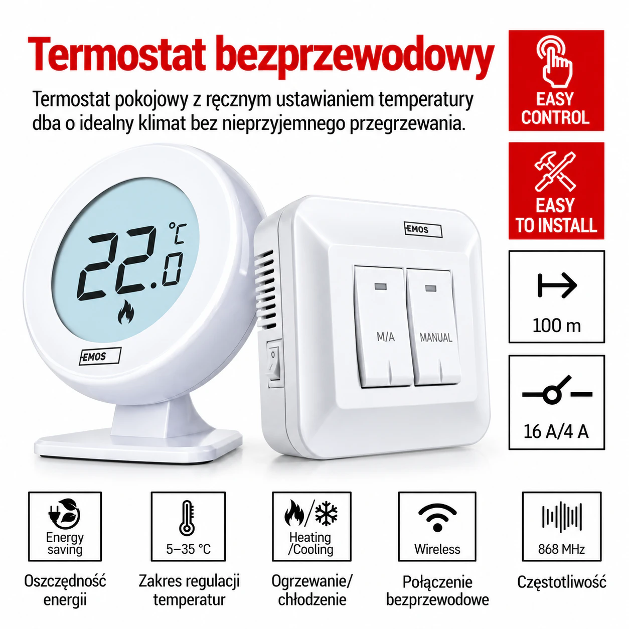Termostat pokojowy bezprzewodowy P5618 5–35°C 868 MHz 100 m biały