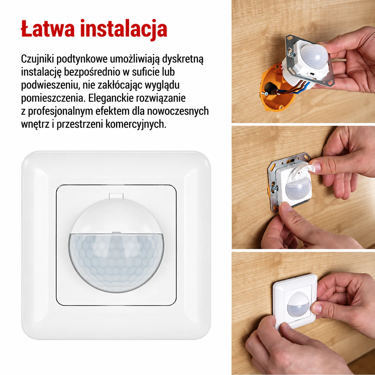 biały czujnik ruchu PIR 500W 190° 10 m
