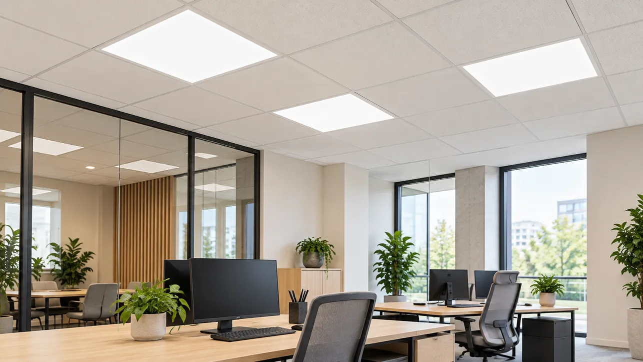 Aranżacja AI biura z panelami LED BLS Luxmena