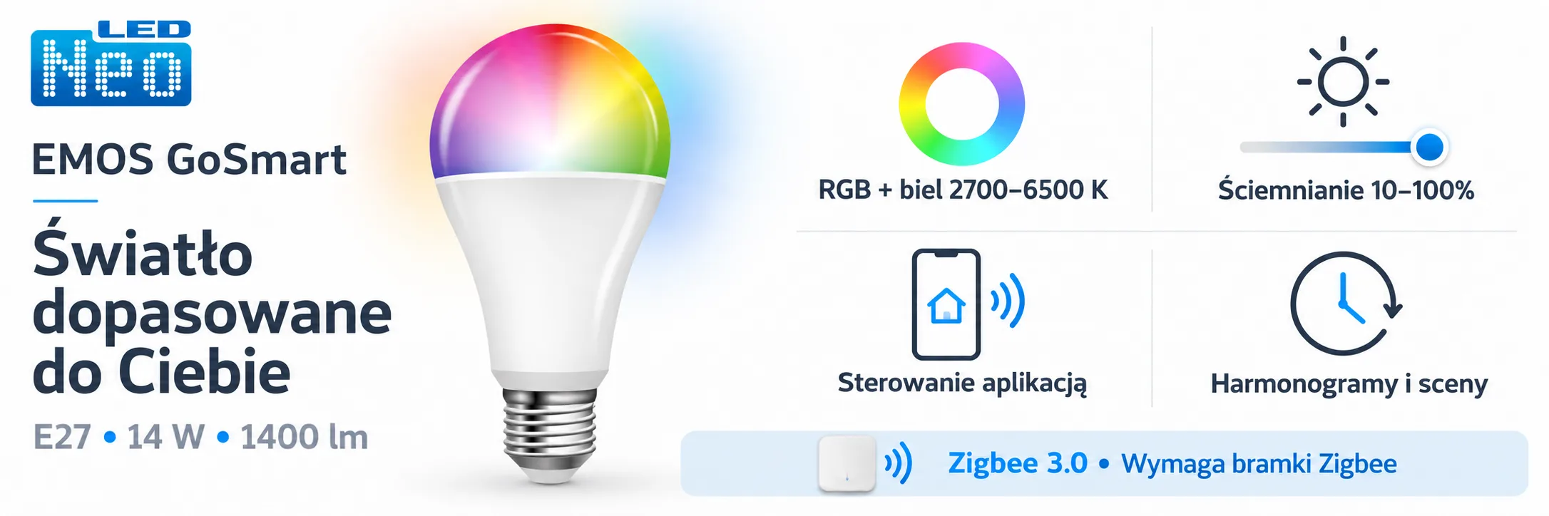 A65 14W (94W) 1400 lm E27 Zigbee RGBCCT