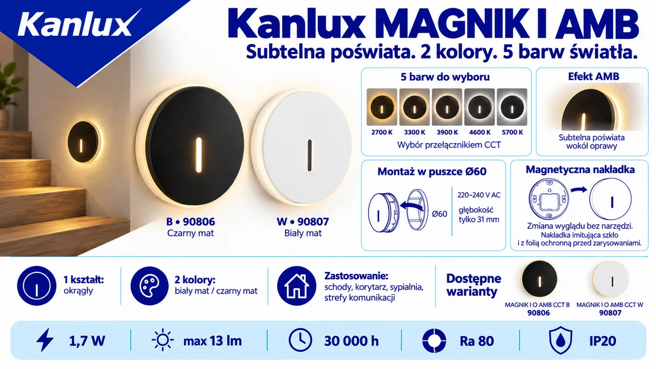 Oprawa schodowa LED MAGNIK I AMB okrągła biała