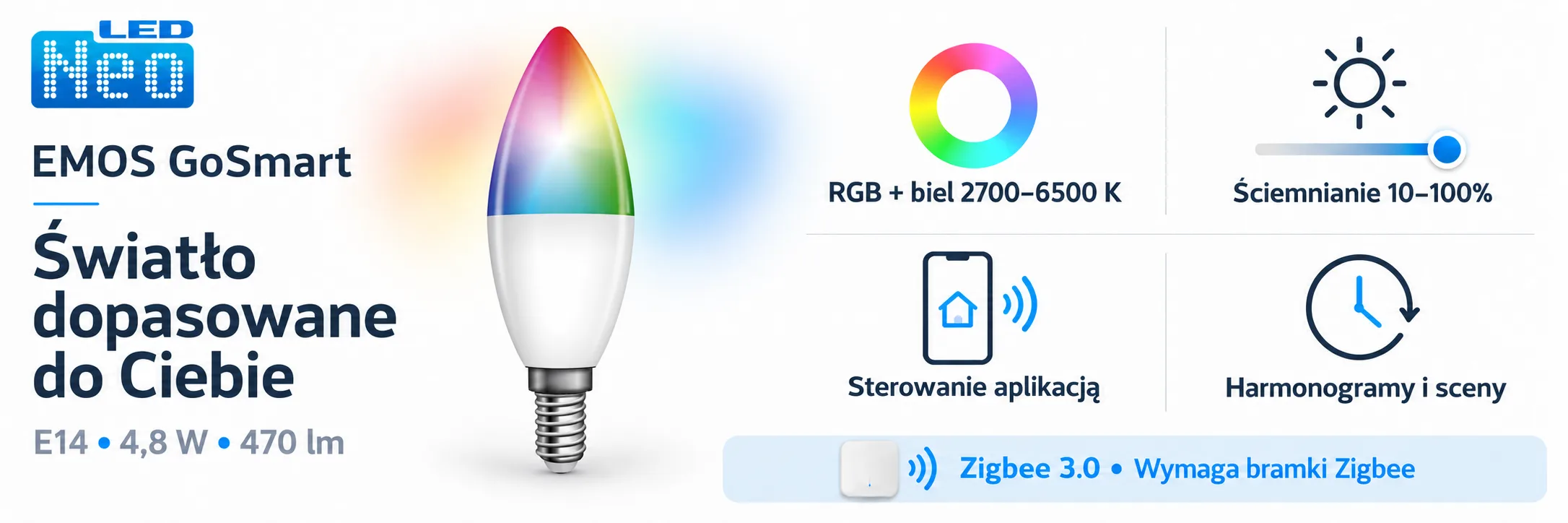 Żarówka świeczka E14 GoSmart protokuł ZigBee