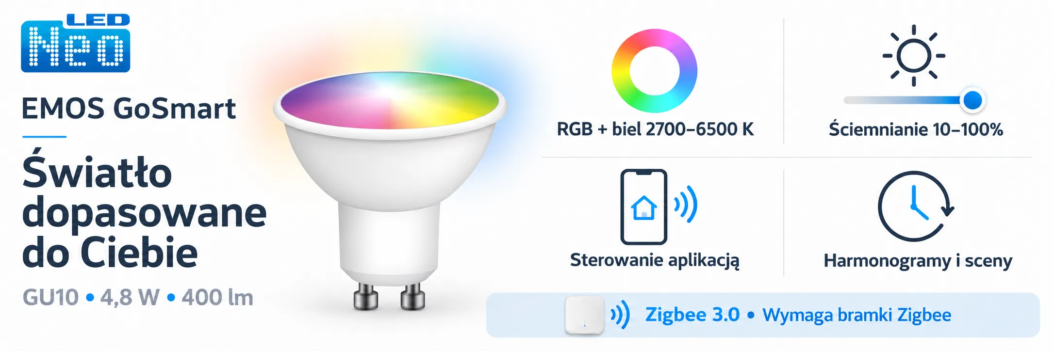Inteligentna żarówka GU10 RGB CCT ZigBee