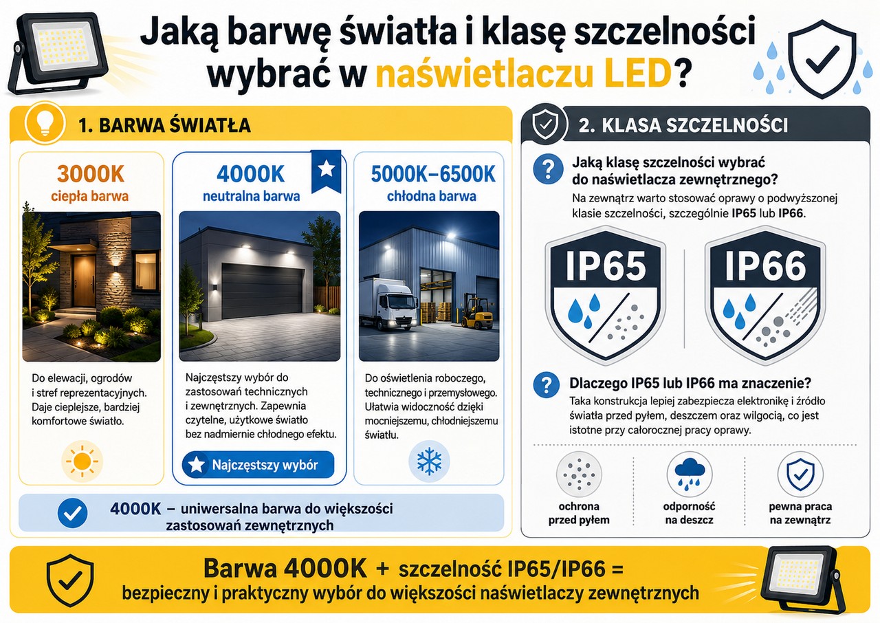 Jaką barwę światła i klasę szczelności wybrać w naświetlaczu LED?