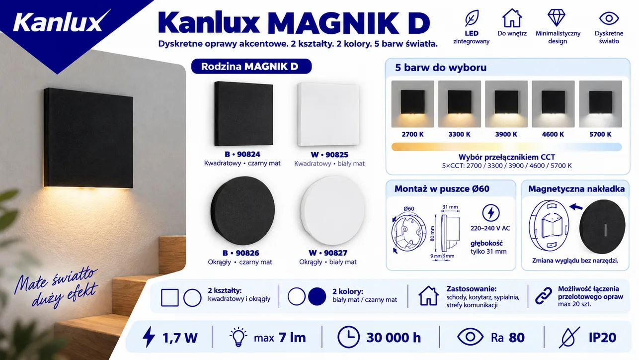 Kanlux MAGNIK D oprawa schodowa bez czujnika