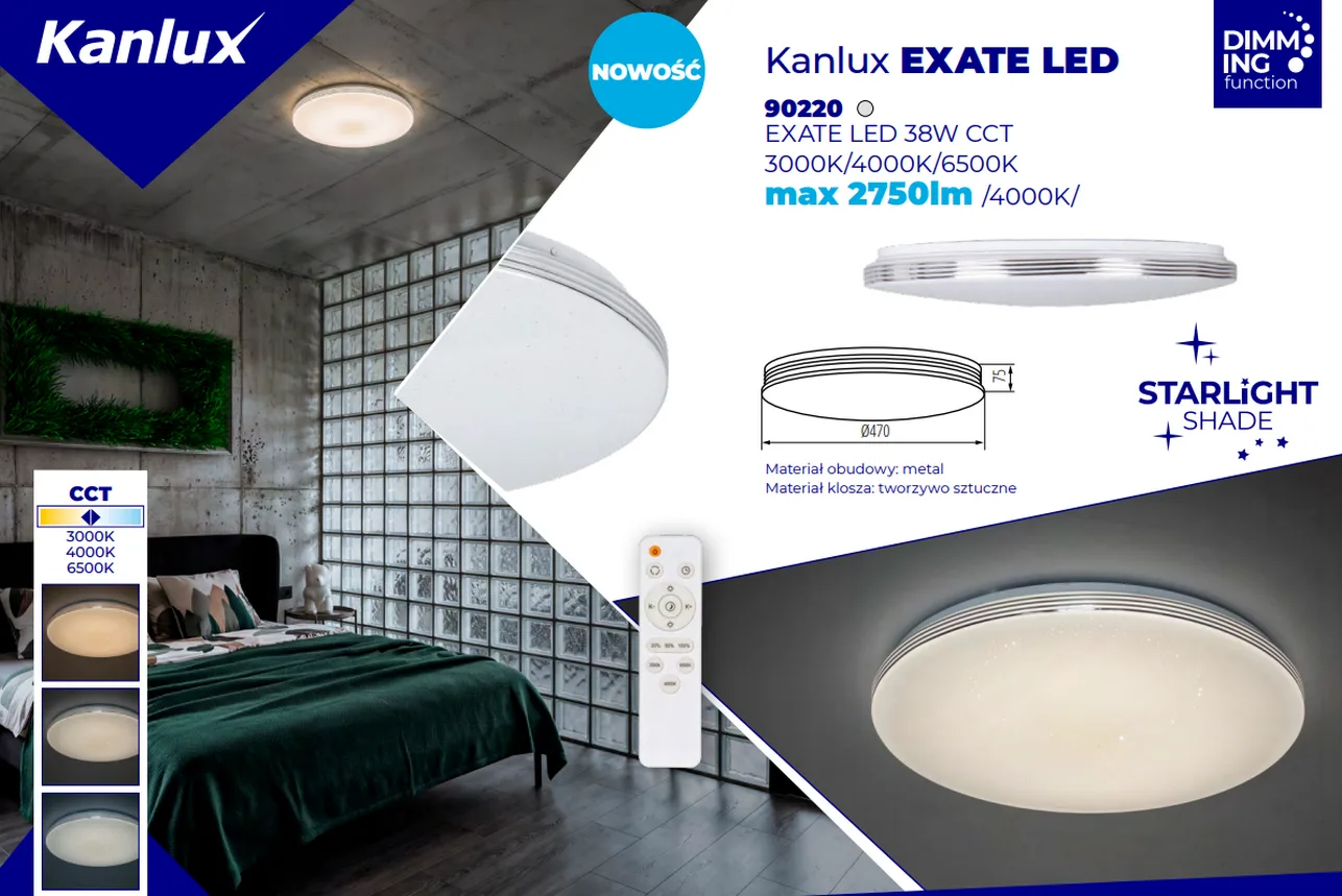 Plafon LED Kanlux EXATE 38W CCT z pilotem