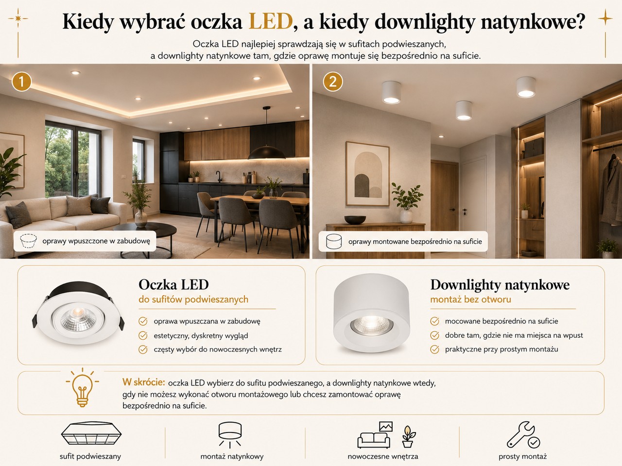 Kiedy wybrać oczka LED, a kiedy downlighty natynkowe?