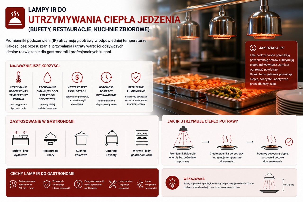 Utrzymywanie ciepła jedzenia za pomocą lamp IR