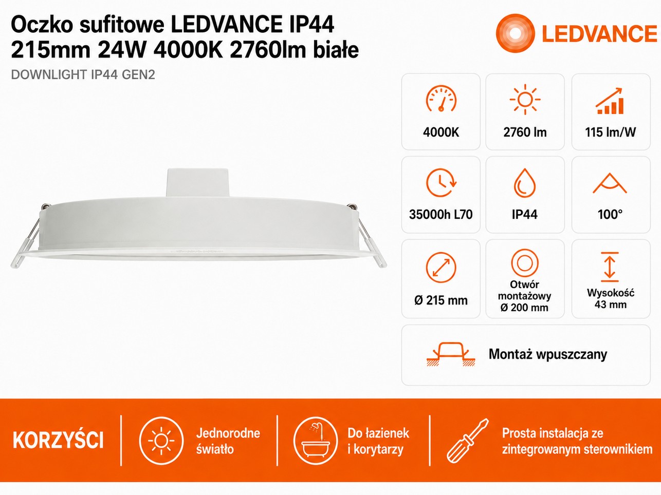 LEDVANCE DL IP44 DN 215 2760 lm 4000K