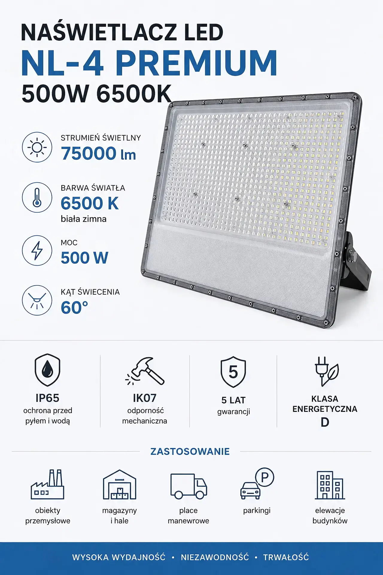 Naświetlacz LED 500W 6500K 