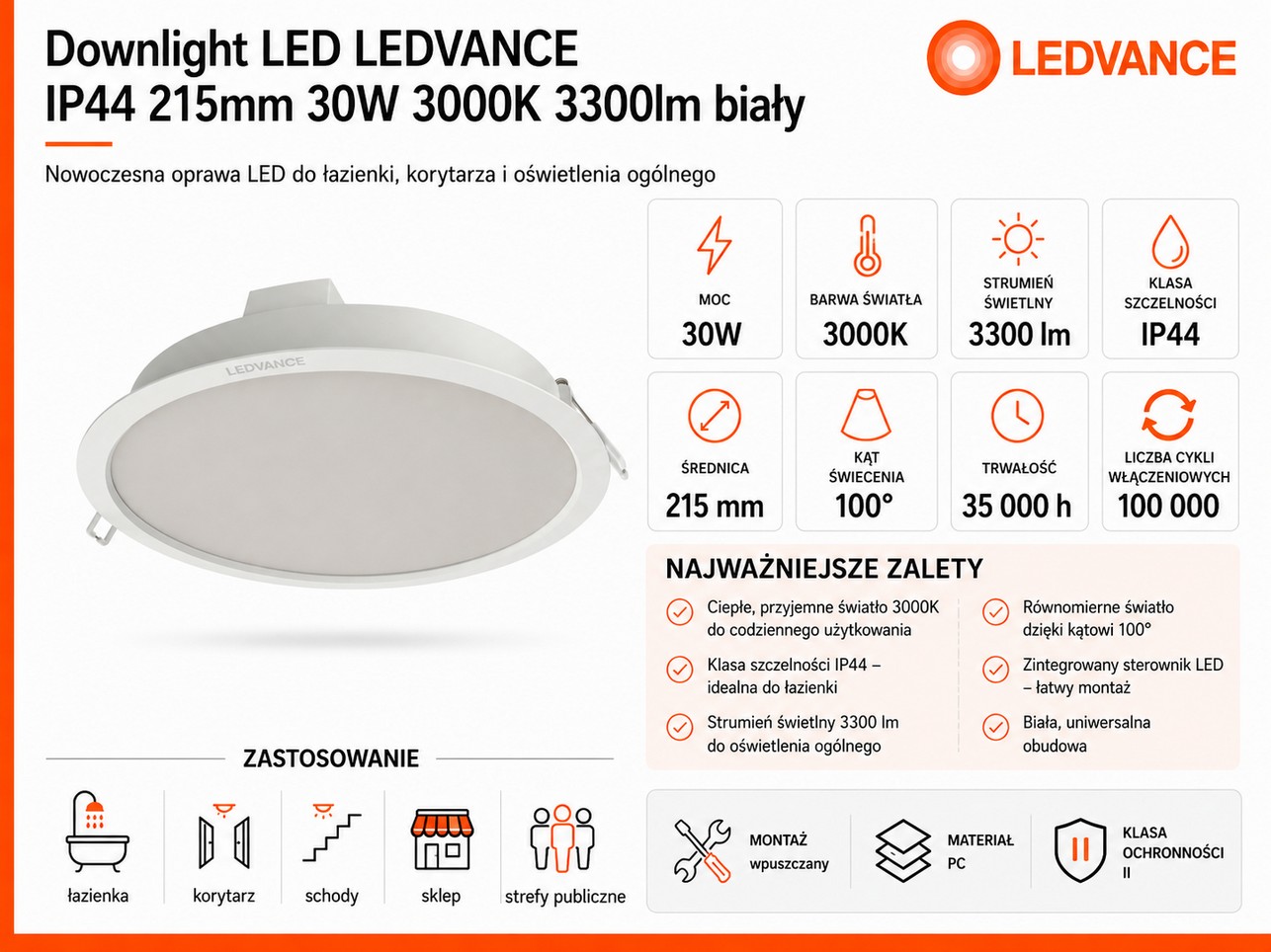 LEDVANCE 4099854561467 downlight biały