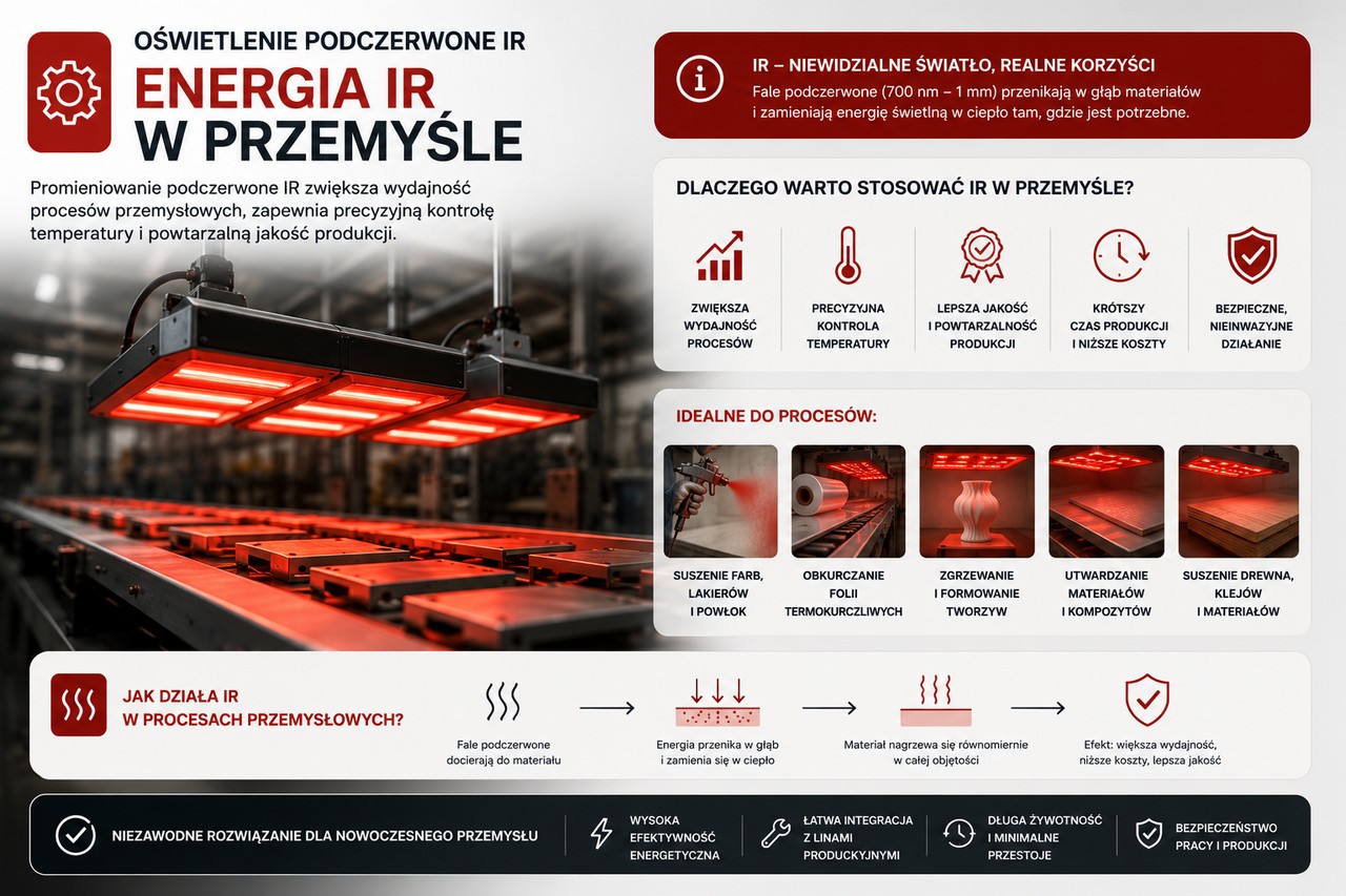 Oświetlenie IR podczerwone w przemyśle. Jakie zastosowania ?