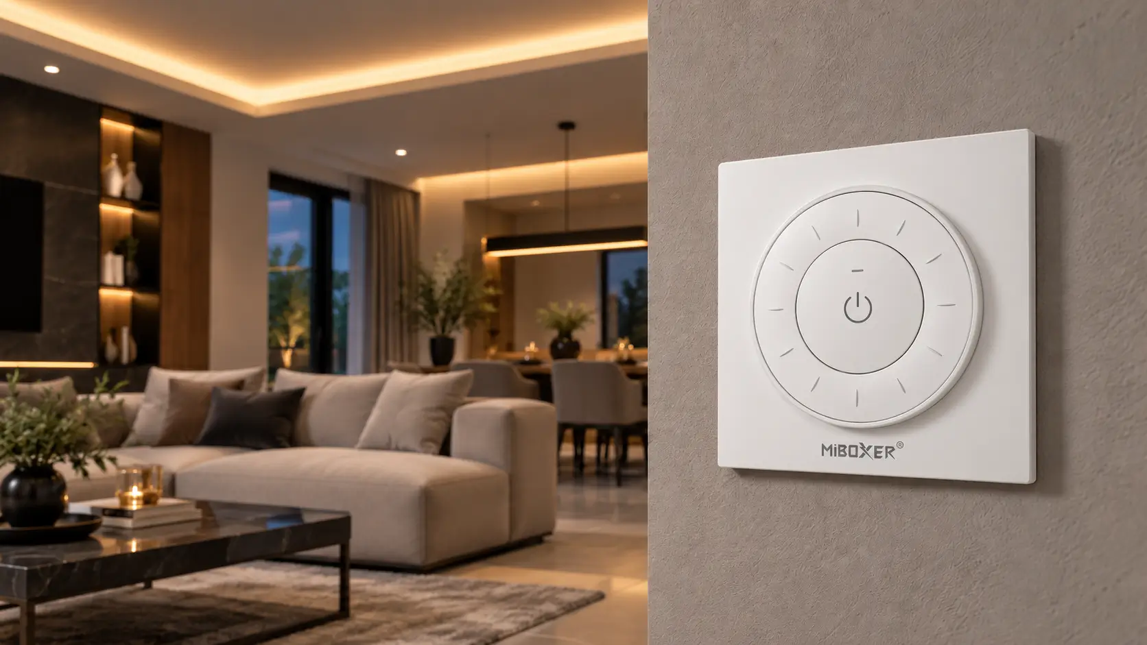 Panel sterujący LED Miboxer na ścianie w salonie