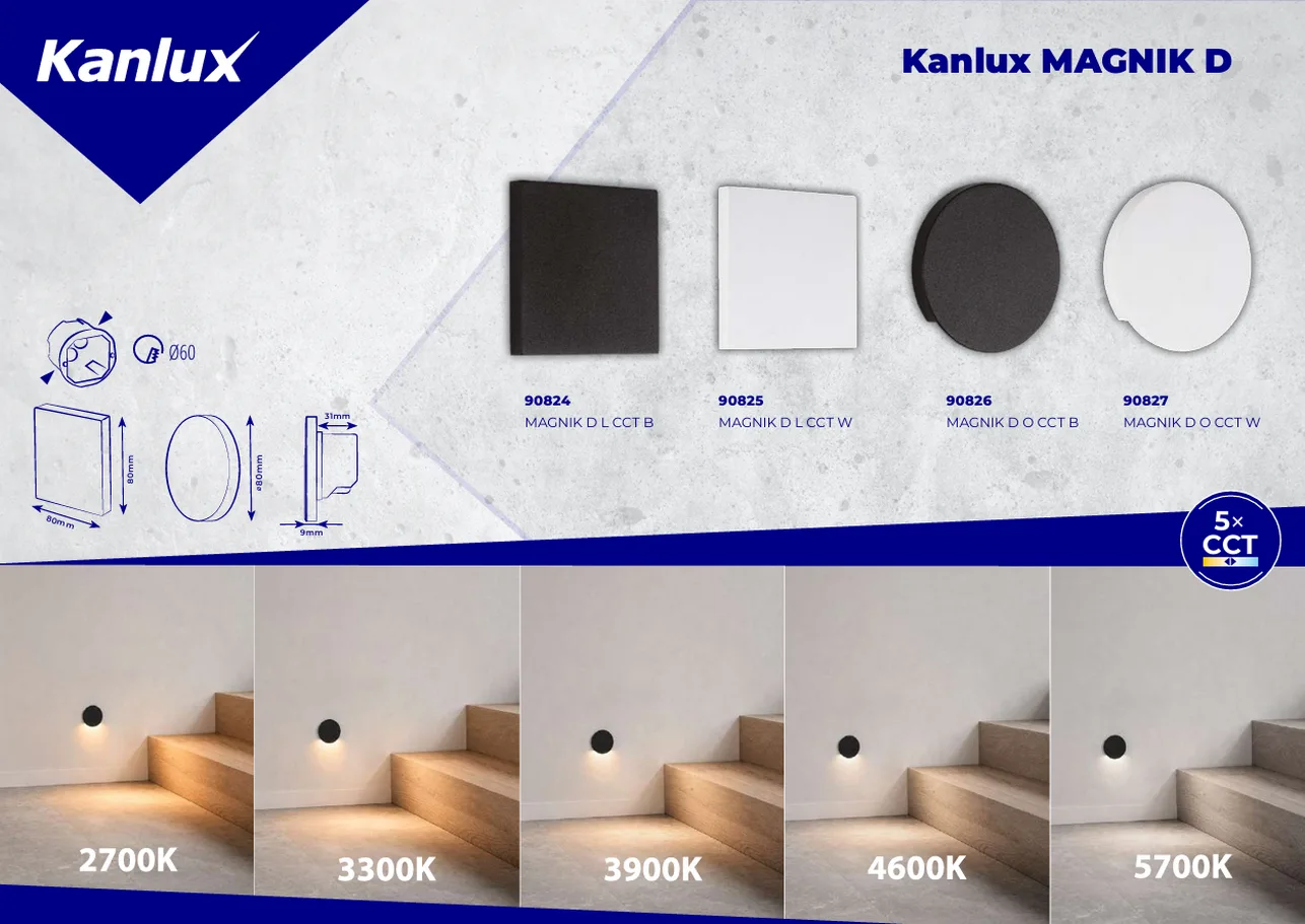 MAGNIK Knalux 5×CCT – wybierz jedną z pięciu barw światła