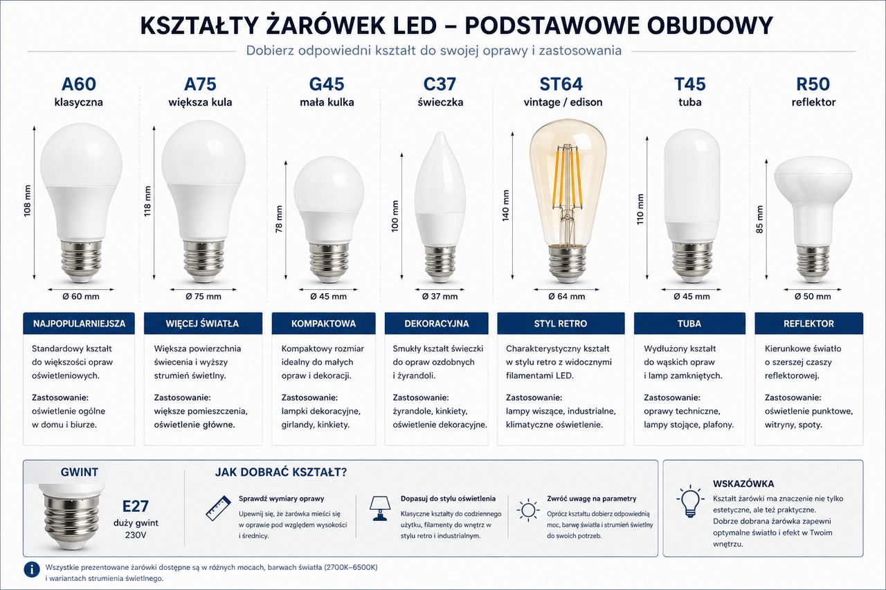Porównanie obudów żarówek LED E27