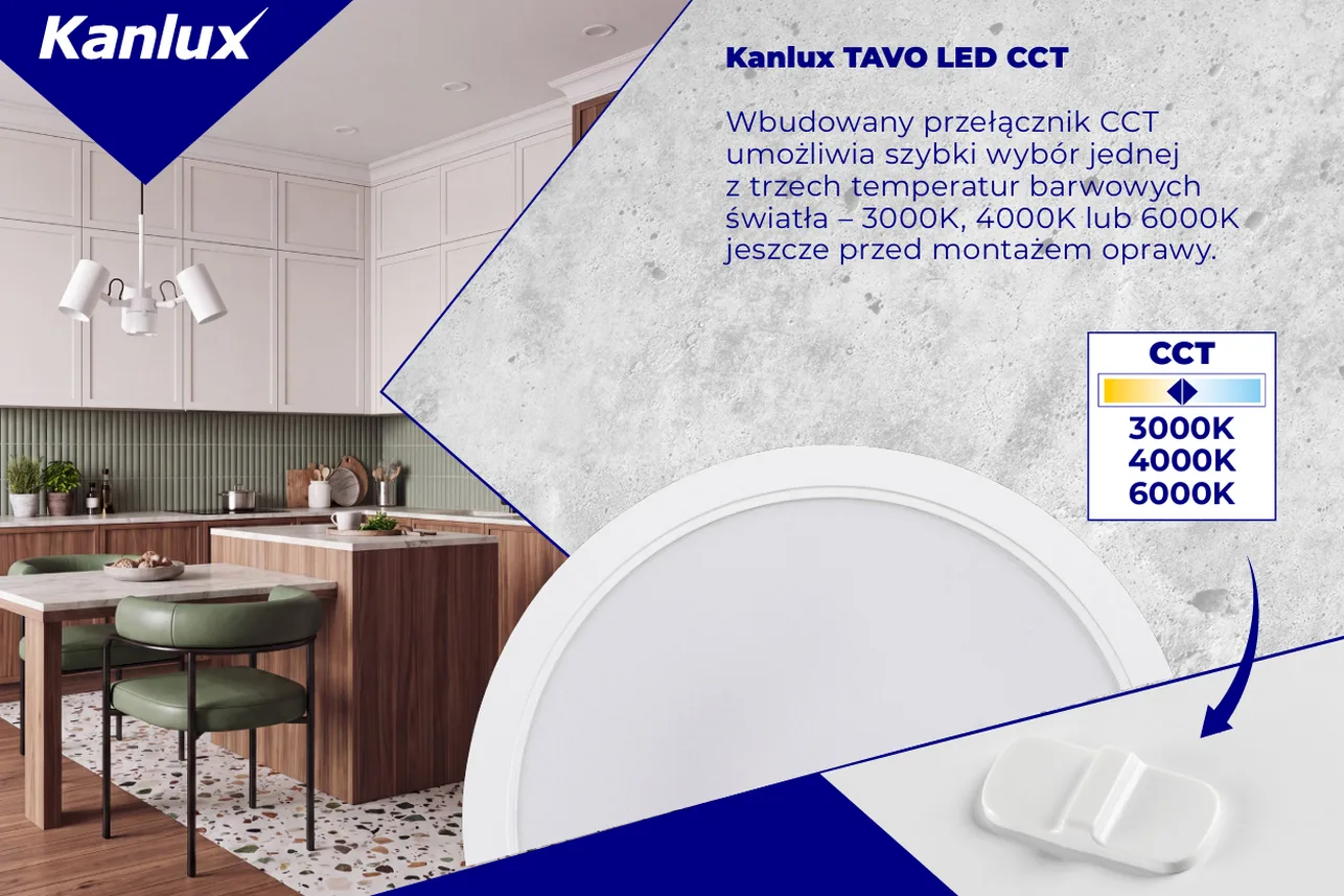 Szybka zmiana barwy światła w oprawie LED TAVO Kanlux