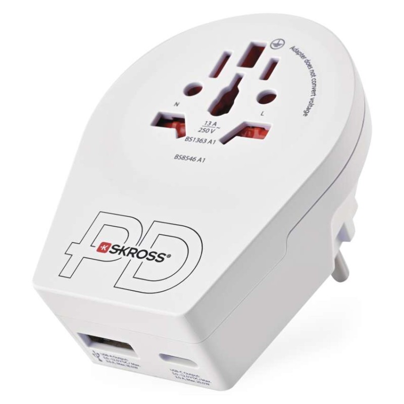 Adapter podróżny SKROSS World to Europe 16A USB-C 20W USB-A 18W biały
